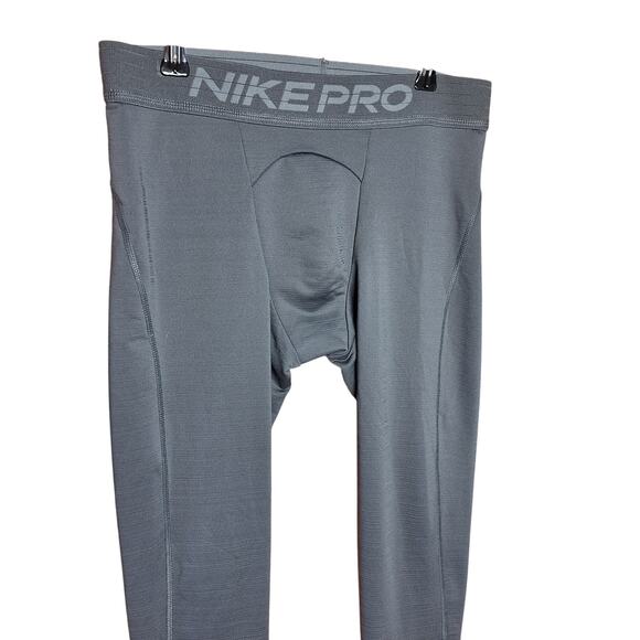 Nike Pro Training Tights Mens Medium Dri-fit 3/4 length green/gray base layer - Picture 6 of 6